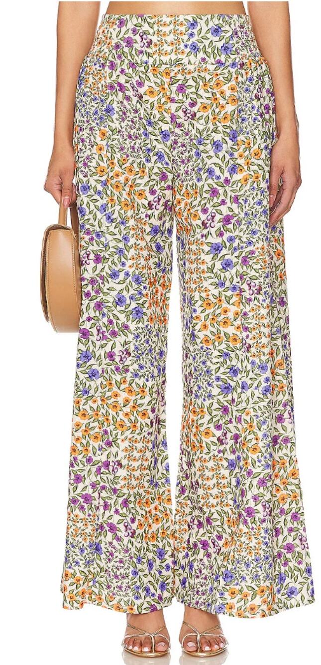 Agua Bendita Mar Seed Floral Wide Leg Pants Smocked High Waist Small